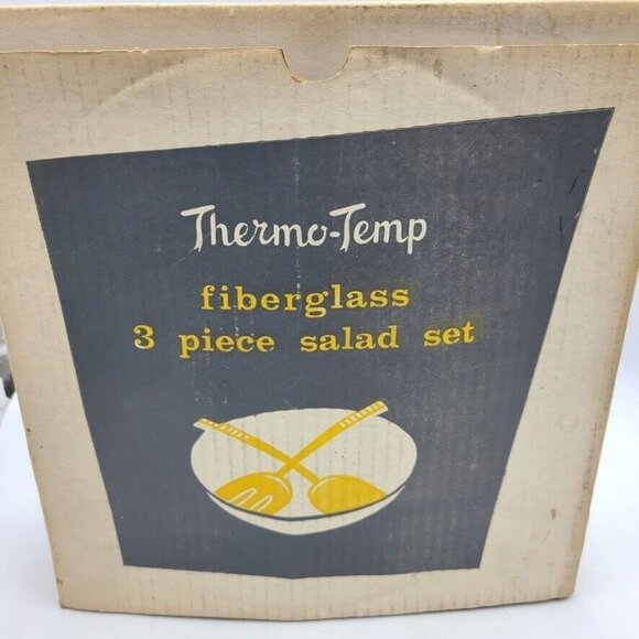 Vintage Mid Century Thermo-Temp 3 Piece Salad Set 12" Bowl Utensils Fiberglass - Picture 8 of 10